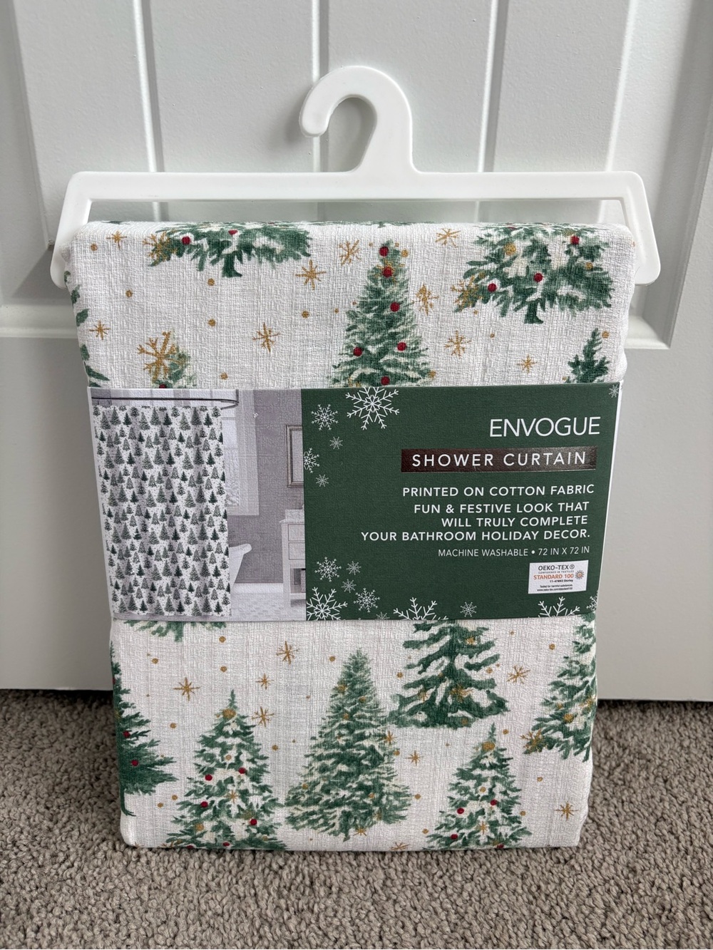 New Christmas Tree Cotton Fabric Shower Curtain Festive Holiday Bathroom Decor